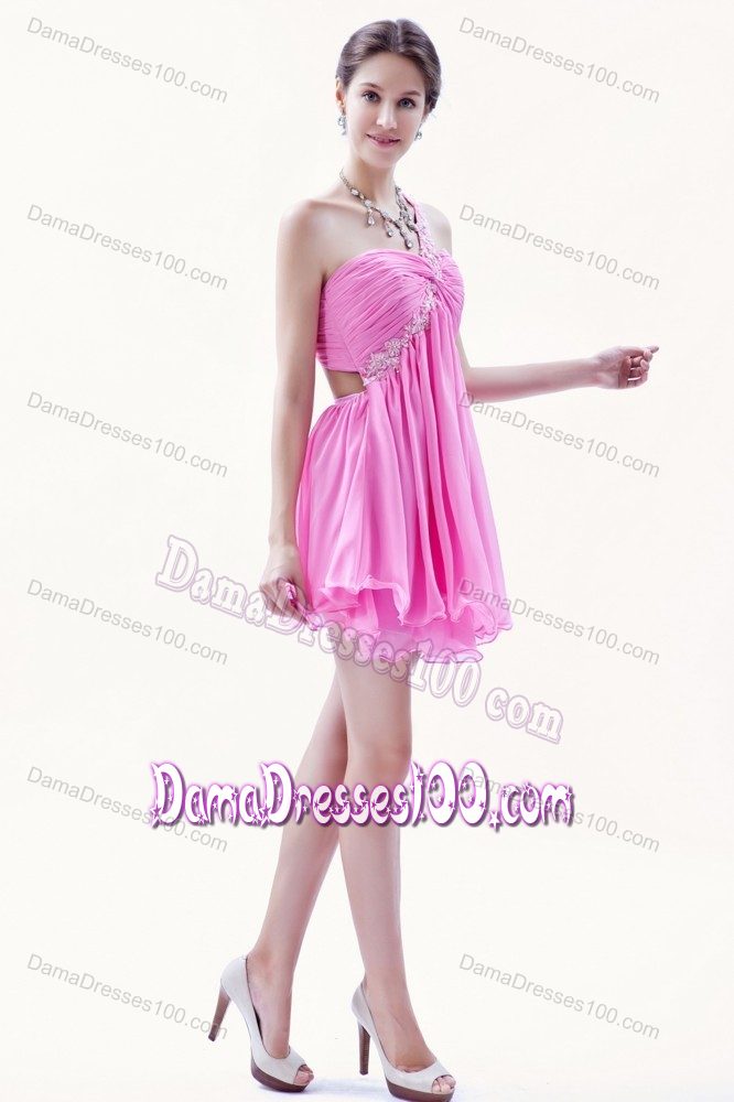 Rose Pink Beaded Formal Dresses For Dama Mini-length Organza