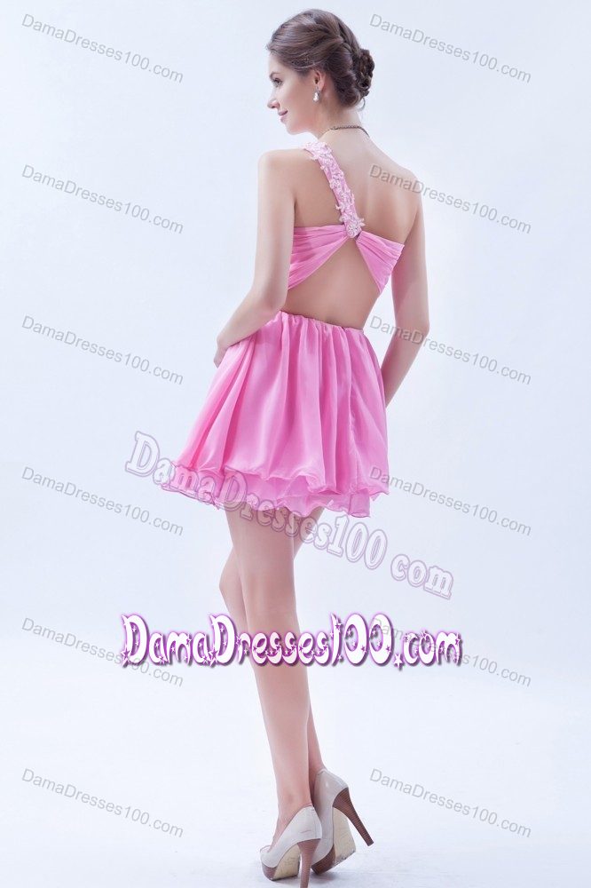 Rose Pink Beaded Formal Dresses For Dama Mini-length Organza