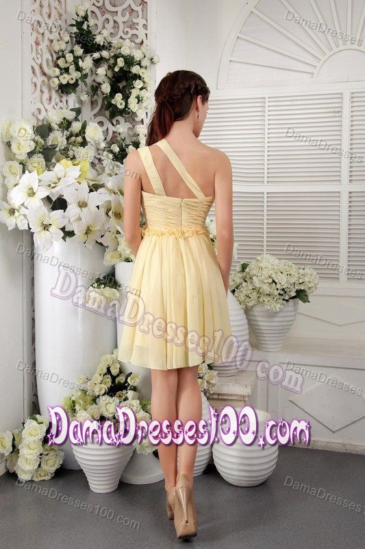 Light Yellow One Shoulder Short Chiffon Dama Dress with Pleats