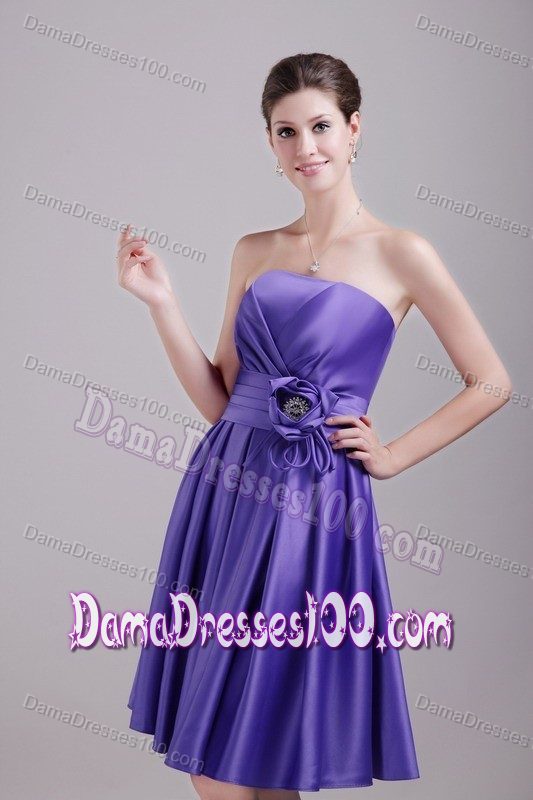 Strapless Satin Purple Dresses For Damas with Handle-made Flower