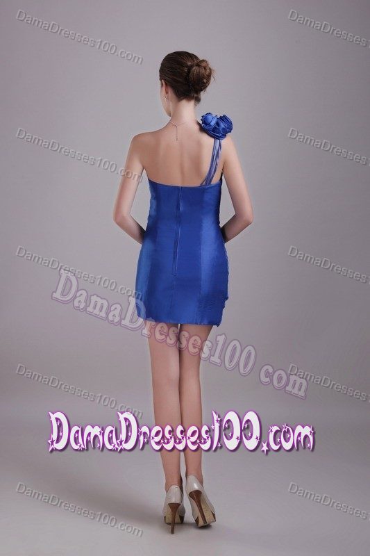 Blue Mini-length Quince Dama Dresses with Handle-made Flower