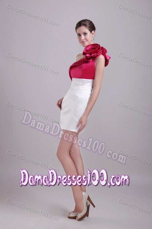 White and Wine Red One Shoulder Dama Dresses with Hand Flower