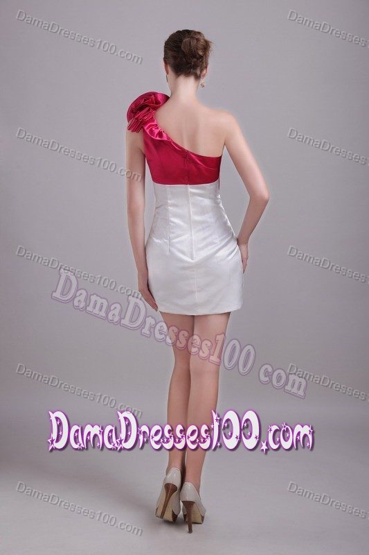 White and Wine Red One Shoulder Dama Dresses with Hand Flower