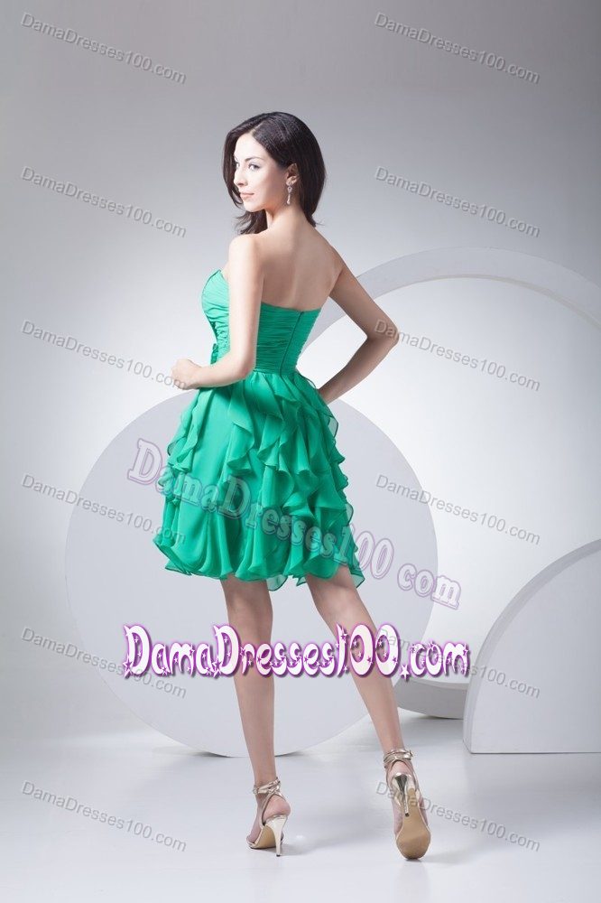 Ruched Ruffled Green 15 Dresses For Damas with Flowery Sash