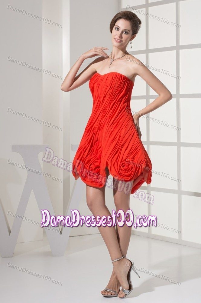 Flowery Ruched Mini-length Dama Dress For Quinceaneras in Red