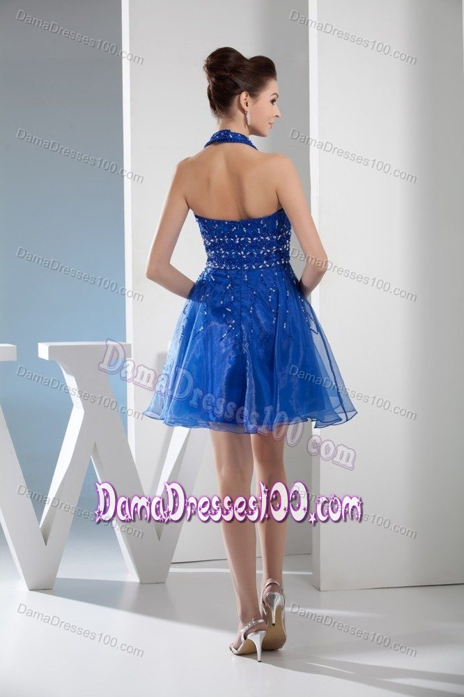 Mini-length Blue Bridesmaid Dama Dresses with beading in Organza
