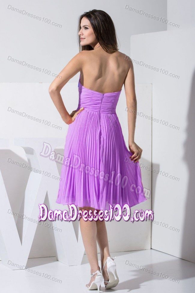 Beaded Pleated Knee-length Quinceanera Dama Dresses in Purple
