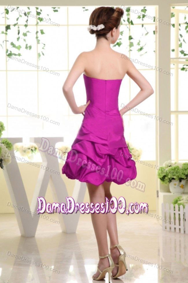 Strapless Fuchsia Dama Dress with Hand Made Flower and Pick-ups