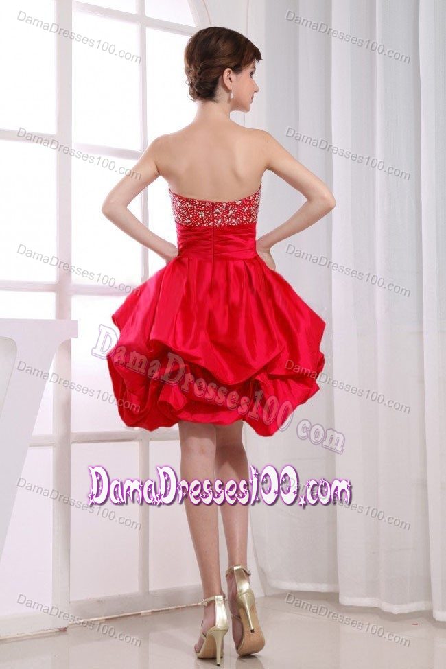 Beaded A-Line Strapless Red 15 Dresses For Damas with Pick-ups