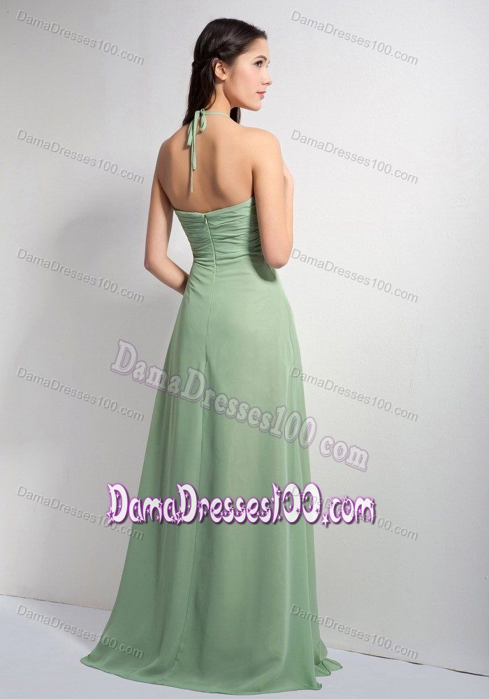 Sexy Halter Brush Train Ruched Dresses For Damas in Apple Green