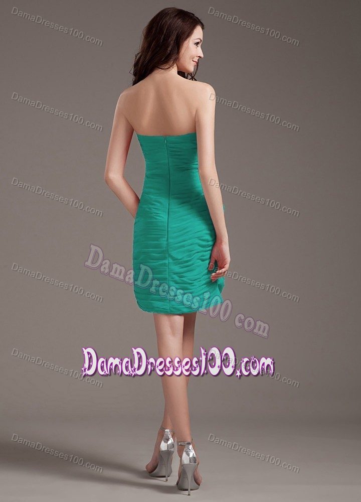 Strapless Short Beaded Turquoise Dama Dresses For Quinceaneras
