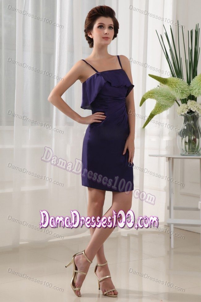 Straps Short Ruched Purple Dama Quinceanera Dresses with Ruffles