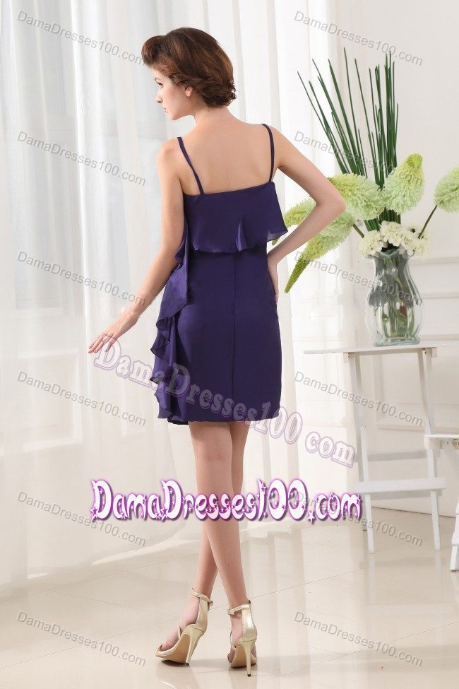 Straps Short Ruched Purple Dama Quinceanera Dresses with Ruffles