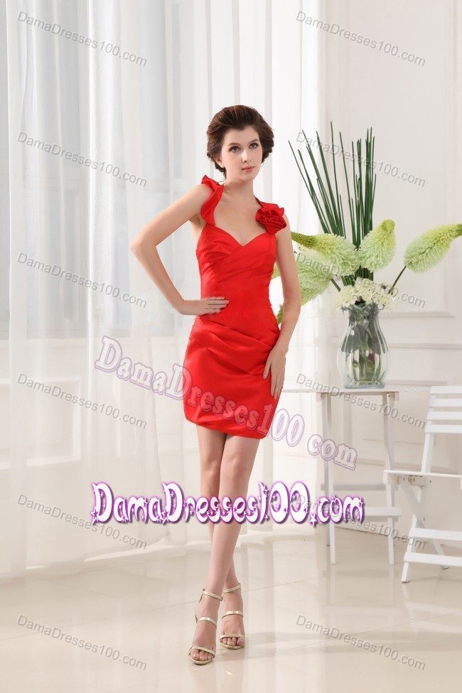Sexy Halter Mini-length Beaded Red Dama Dress For Quinceaneras