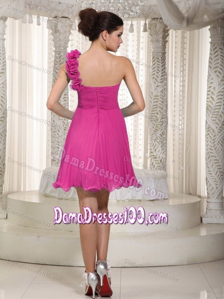 One Shoulder Ruched Dresses For Damas in Hot Pink with Flowers