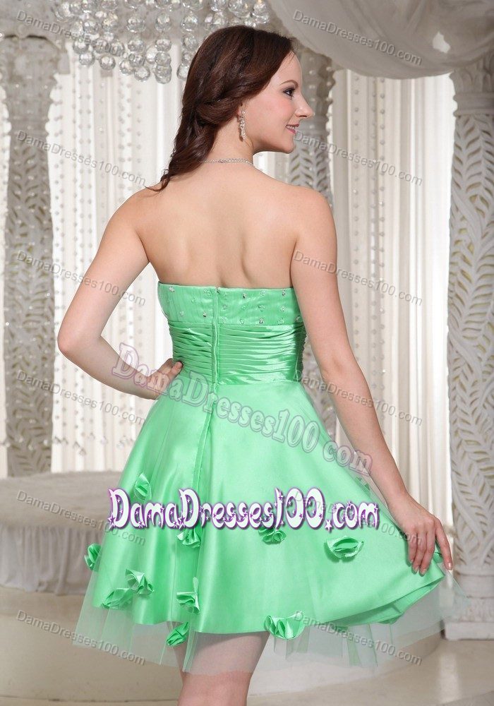 Sweetheart Short Apple Green Quince Dama Dresses with Flowers