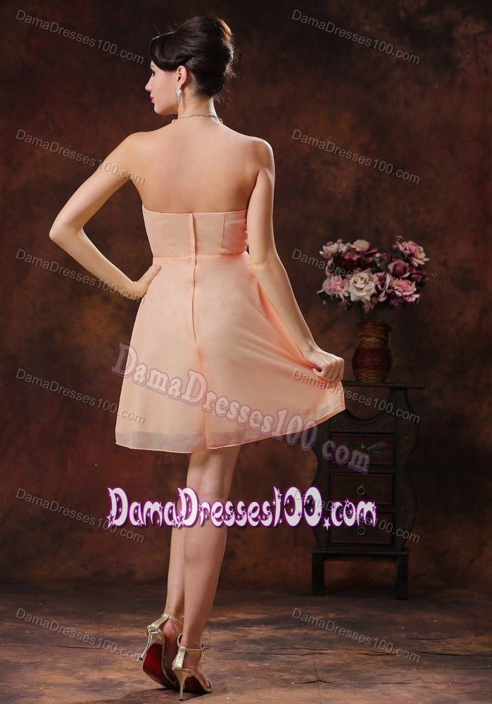 Strapless Short Beaded Orange Quince Dama Dresses with Ruche