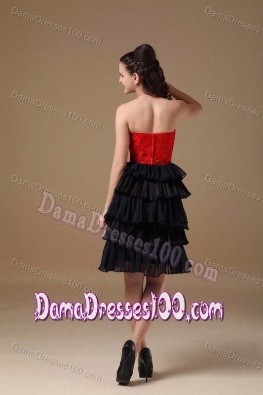 Sweetheart Knee-length Black and Red Beaded Dresses For Damas