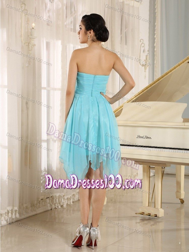 Sweetheart Asymmetrical Beaded Baby Blue Quince Dama Dresses