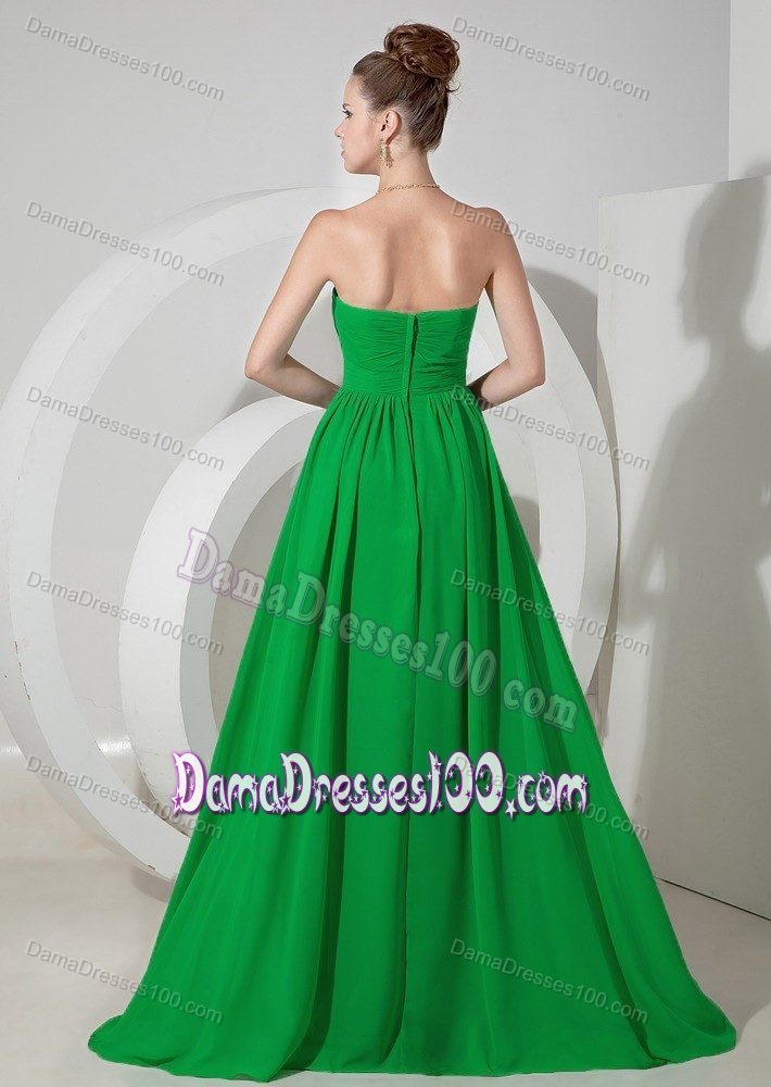 Sweetheart Brush Train Ruched Green Quinceanera Damas Dresses
