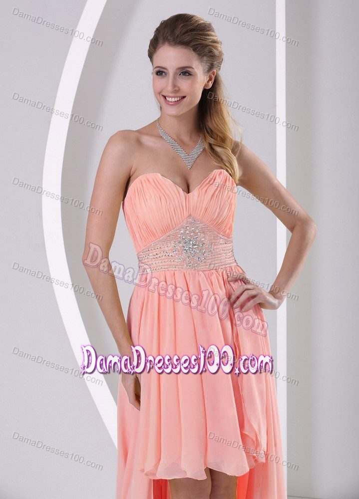 Sweetheart High-low Beaded Watermelon Prom Dresses For Dama