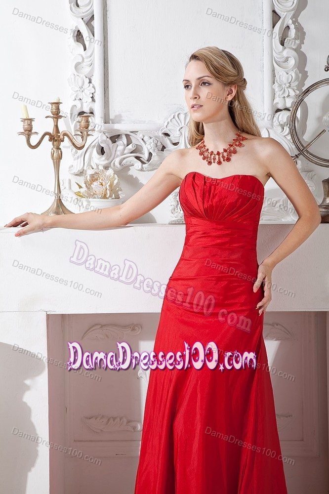 Elegant Strapless Long Ruched Red Dama Dresses For Quinceanera