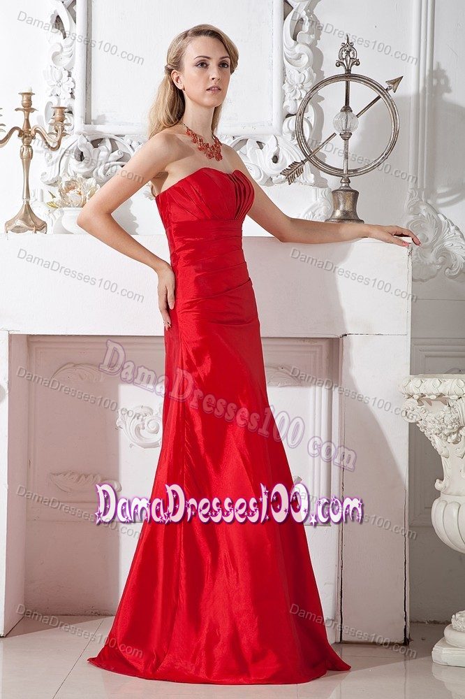 Elegant Strapless Long Ruched Red Dama Dresses For Quinceanera