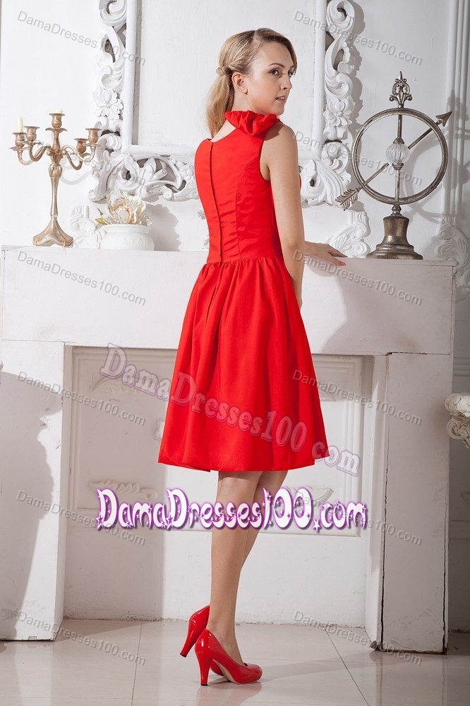 New Arrival Scoop Knee-length Red Dama Dress For Quinceanera