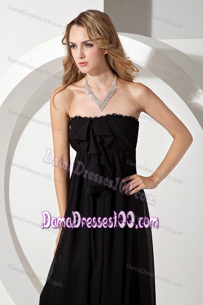 Unique Strapless Long Black Beaded Dama Dress For Quinceaneras