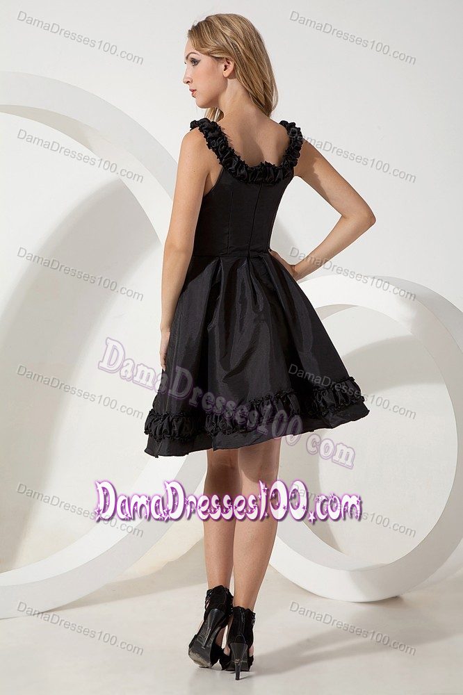 Hot Sale Scoop Short Ruched Black Dama Dress For Quinceaneras