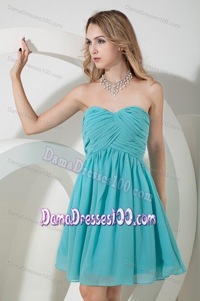 Sweetheart Short Ruched Aqua Blue Dama Dress For Quinceaneras