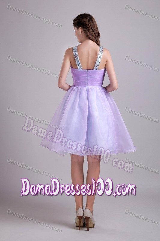 Elegant V-neck Knee-length Lilac Quince Dama Dresses with Cutout