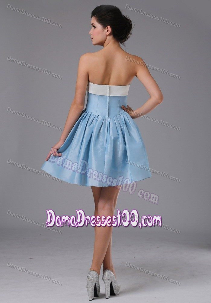 Hot Sale Strapless Mini-length Light Blue Quinceanera Dama Dresses