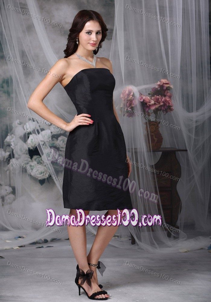 Strapless Knee-length Ruched Black Dama Dress For Quinceaneras