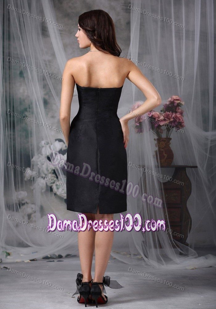 Strapless Knee-length Ruched Black Dama Dress For Quinceaneras