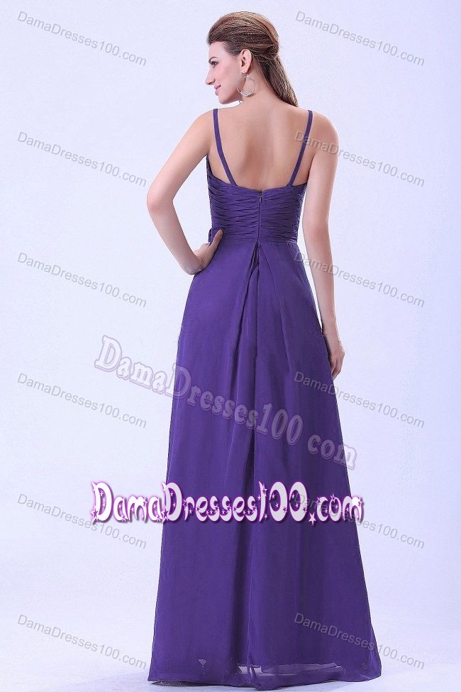 Spaghetti Straps Long Blue Quinceanera Dama Dresses with Flowers