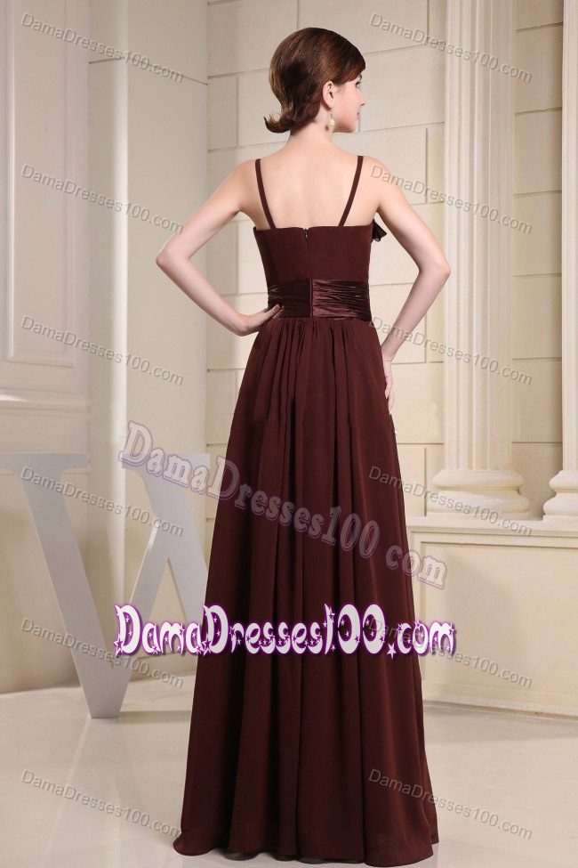 Straps Long Beaded Brown Quinceanera Damas Dress with Flower