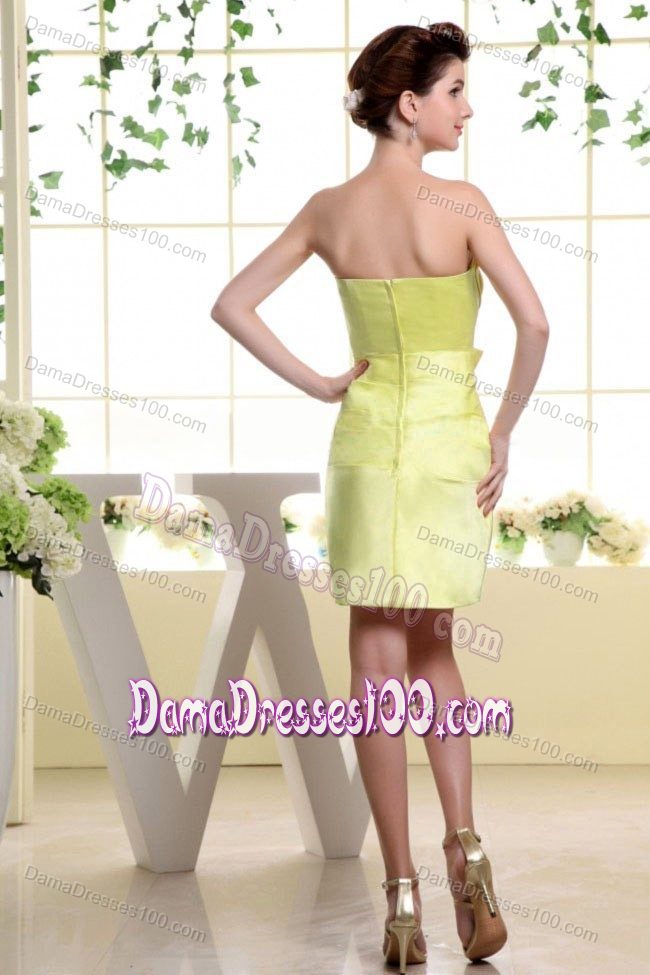 Strapless Mini-length Ruched Short Yellow Damas Dresses with Bow