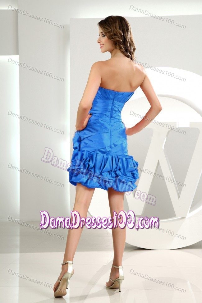 Sweetheart Short Ruched Blue Quince Dama Dresses with Pick-ups