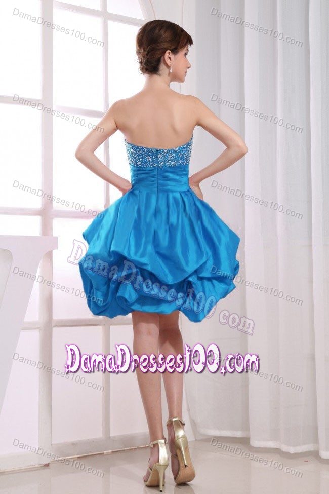 Strapless Short Beaded Teal Quinceanera Dama Dress with Pick-ups