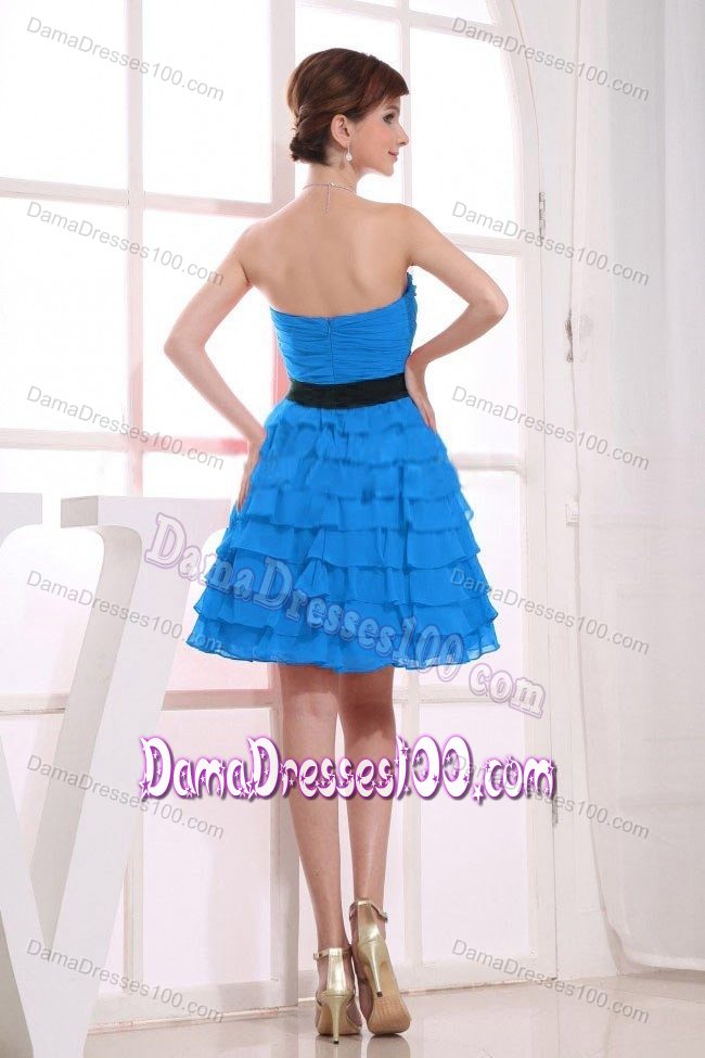 Sweetheart Knee-length Teal Dama Quinceanera Dresses with Ruffles