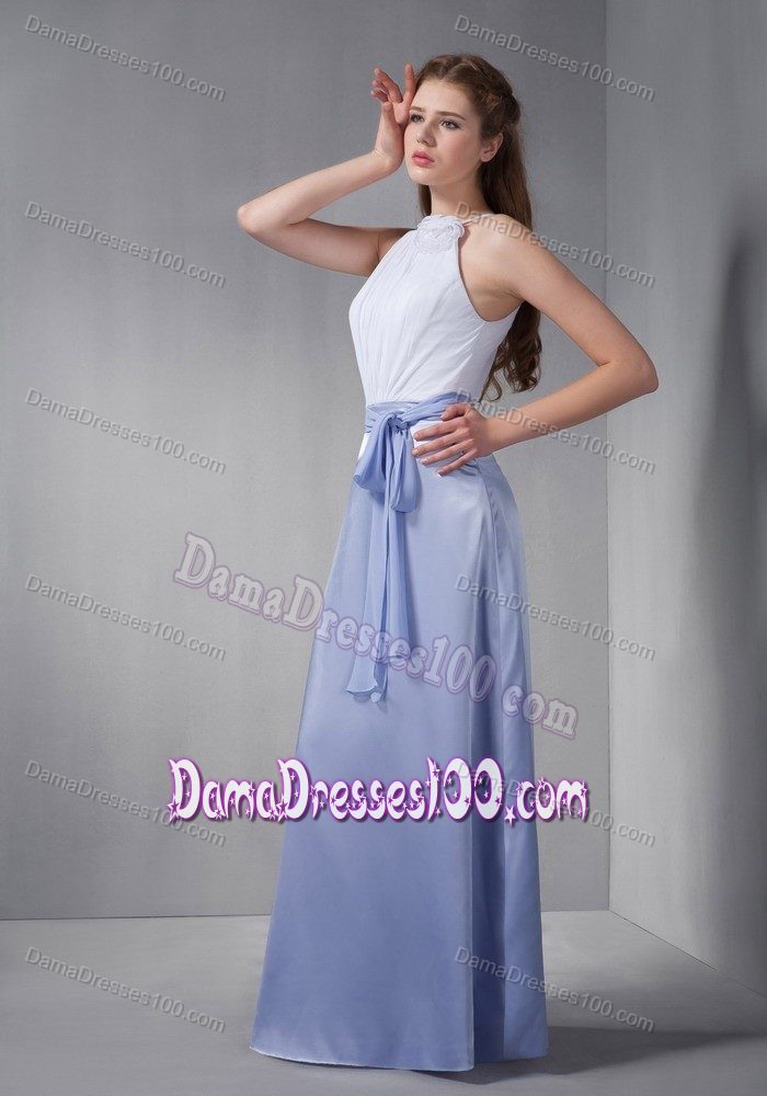 Scoop Floor-length White and Lilac Dama Dresses For Quinceanera