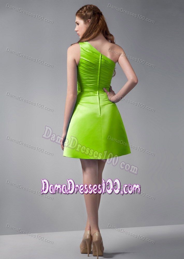 One Shoulder Short Ruched Spring Green Prom Dresses For Dama