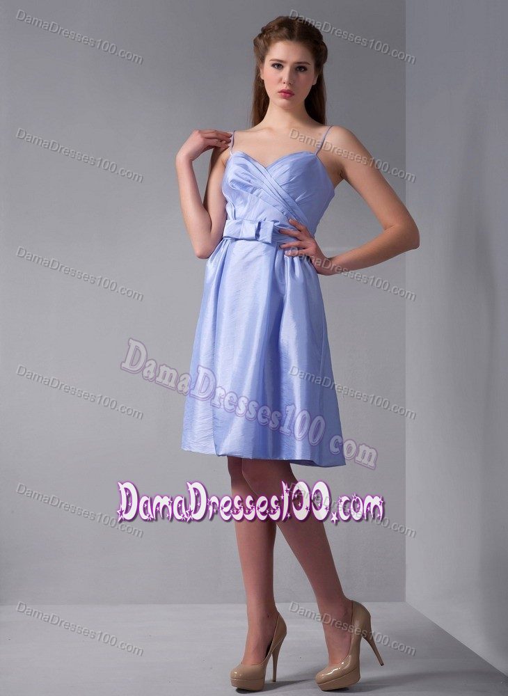 Lovely Straps Knee-length Ruched Dama Dress For Quince in Lilac
