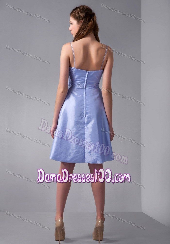 Lovely Straps Knee-length Ruched Dama Dress For Quince in Lilac