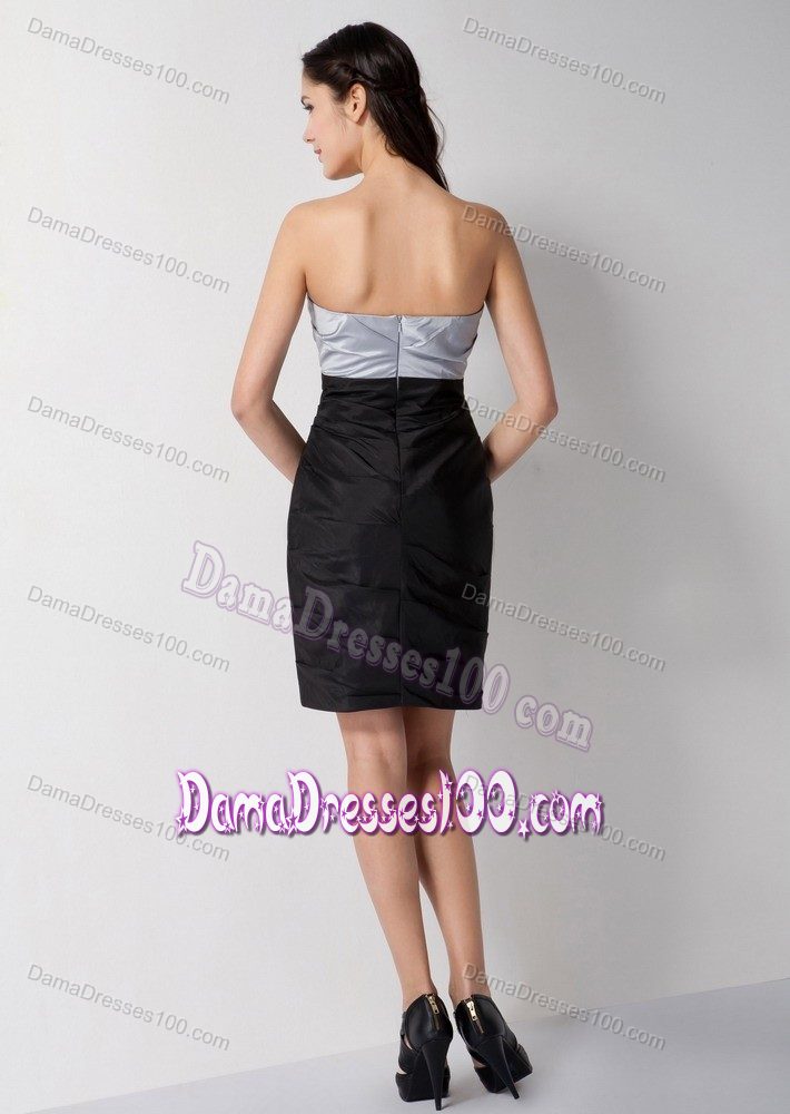 Strapless Sliver and Black Mini-length Bridesmaid Dama Dress