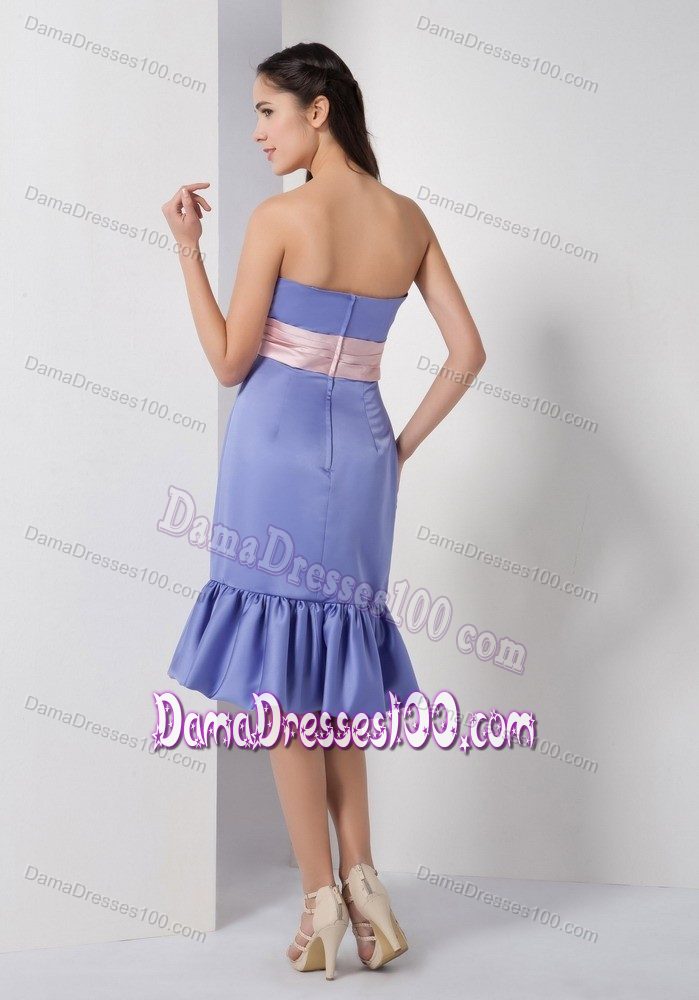 Belt and Ruched Column Strapless Lilac Bridesmaid Dama Dress
