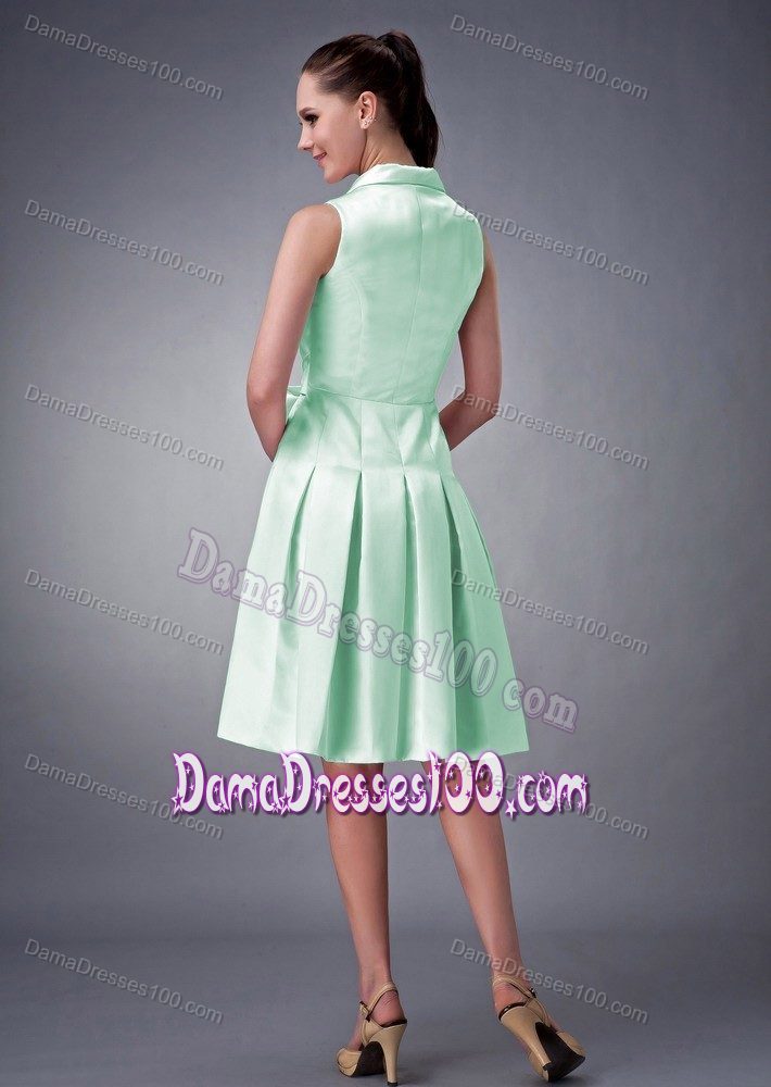 Discount Apple Green A-line V-neck Ruches and Bow Dama Dress