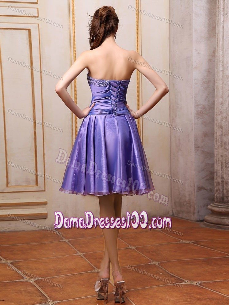 Beading and Bowknot Sweetheart Knee-length Purple Dama Dress