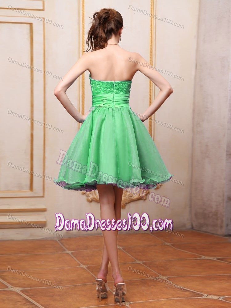 Sweetheart Spring Green Dama Dress with Beading and Flower